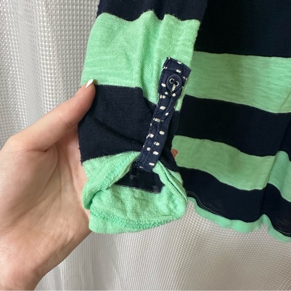 Anthropologie • Green & Navy Striped Henley Top • Size S - Picture 7 of 8